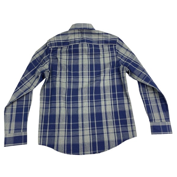 Tasso Elba Mens Dot Plaid Dobby Check Button Down Shirt Tallon Blue S - Picture 4 of 4